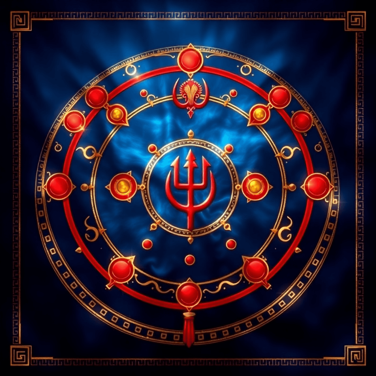 Flag with concentric circles in red and gold metallic
